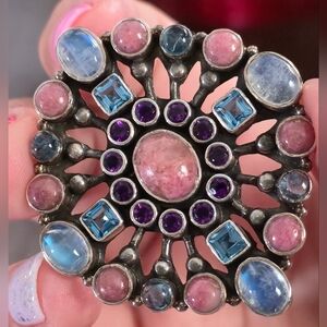 Nicky Butler 925 Sterling Silver Rhodochrosite Moonstone Amethyst Brooch Pendant